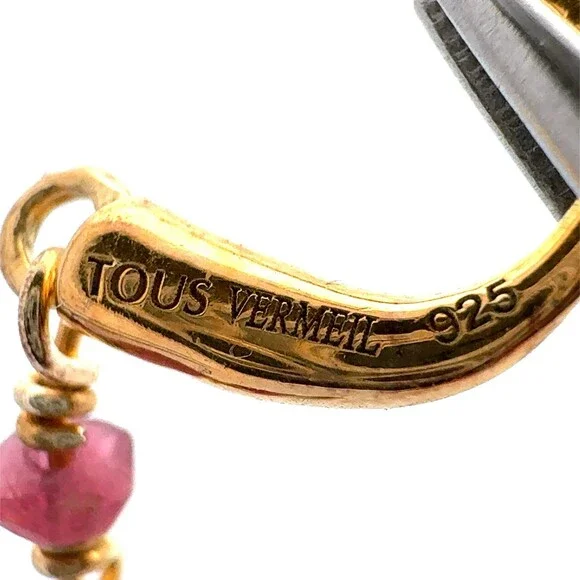 Designer TOUS 925 Sterling Silver Vermeil Aquamarine Amethyst Ruby Drop Earrings - Picture 11 of 12